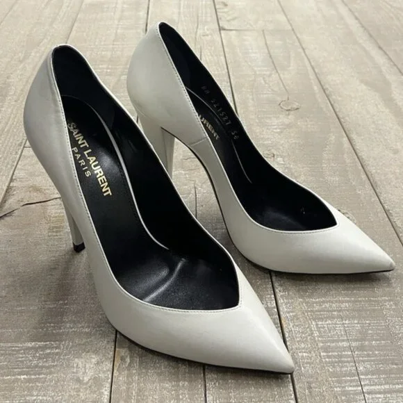 Saint Laurent Leather Pointed Pumps In White - Picture 2 of 16